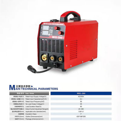 Máquina de soldadura por inversor MIG-280 para diámetro de alambre de 0,8 mm/1,0 mm Nivel de protección IP21S