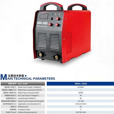 Máquina de soldadura de arco con inversor IGBT de 500 amperes fácil de operar con clase de aislamiento 0.92